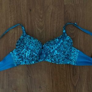 Turquoise sequined costume bra. Size M/L